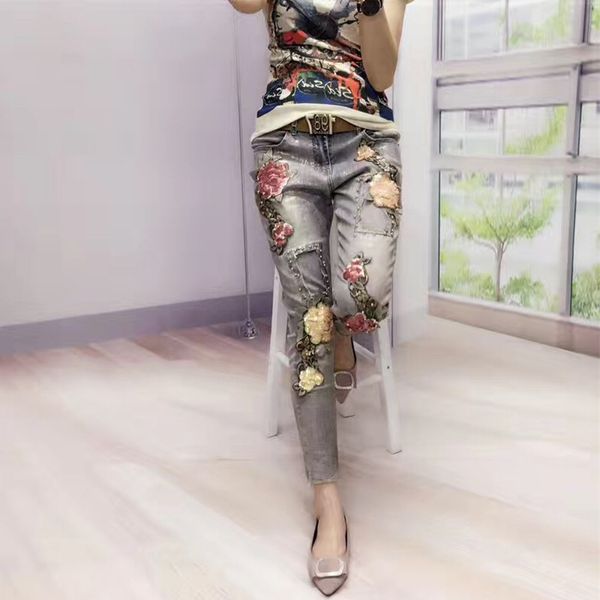 d 0740 ... european summer new european heavy cargo boom flower nail bead bronzing nine points feet female jeans bigger size, Blue
d 0740 ... european summer new european heavy cargo boom flower nail bead bronzing nine points feet female jeans bigger size, Blue