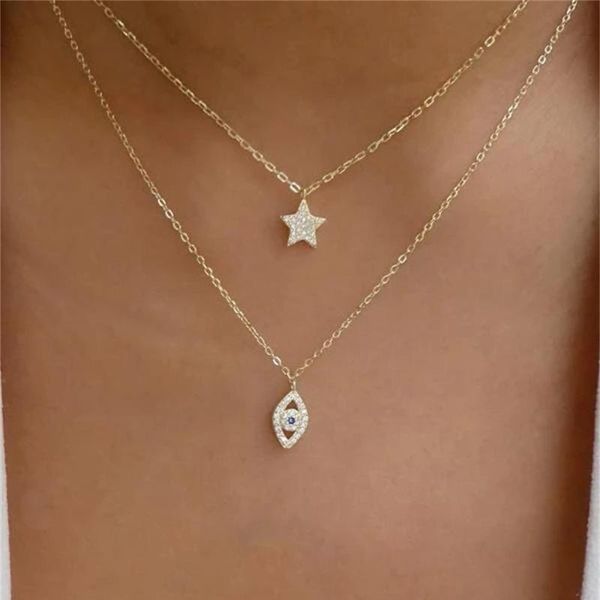 pendant necklaces fashion boho gold simple full crystal five-pointed star eye choker necklace for women vintage multilevel collar jewelry, Silver
pendant necklaces fashion boho gold simple full crystal five-pointed star eye choker necklace for women vintage multilevel collar jewelry, Silver