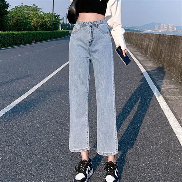 women's jeans pure color pant women spring summer high waist button zipper back slit simple straight denim cropped trousers 427, Blue
women's jeans pure color pant women spring summer high waist button zipper back slit simple straight denim cropped trousers 427, Blue