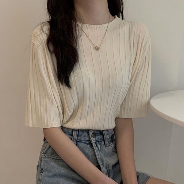 women's t-shirt women 2021 summer fashion loose short-sleeved female solid color knitted ladies o-neck casual j257, White
women's t-shirt women 2021 summer fashion loose short-sleeved female solid color knitted ladies o-neck casual j257, White