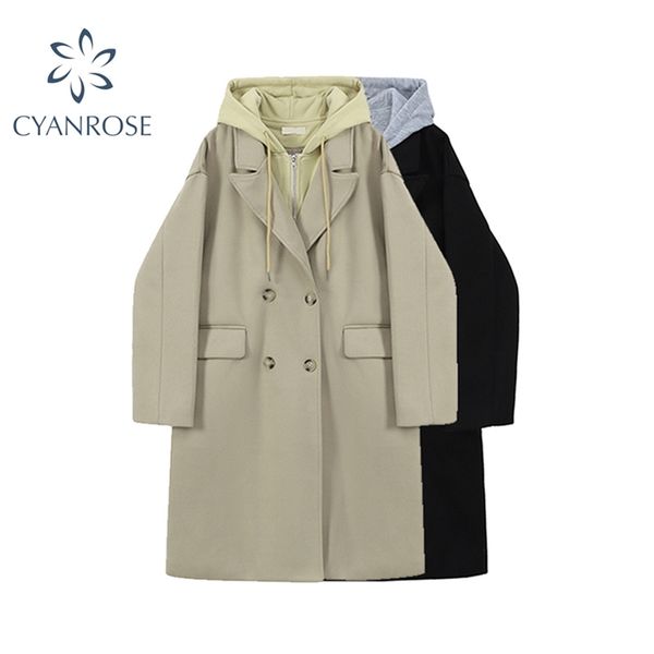 fake two piece hoodies long woolen coat women solid warm thicken zipper button winter casual loose female trench outwear 210430, Black
fake two piece hoodies long woolen coat women solid warm thicken zipper button winter casual loose female trench outwear 210430, Black