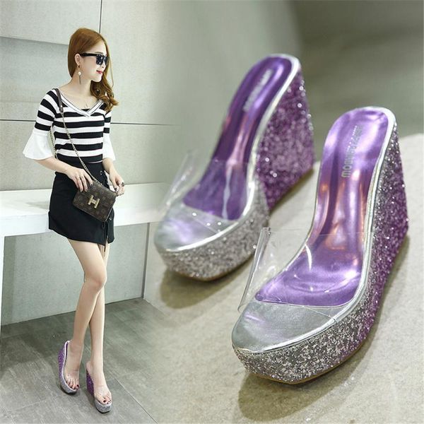 slippers 2021 women crystal sequins wedges sandals purple mules slides 12cm high heels 4cm platform slipper transparent red shoes, Black
slippers 2021 women crystal sequins wedges sandals purple mules slides 12cm high heels 4cm platform slipper transparent red shoes, Black