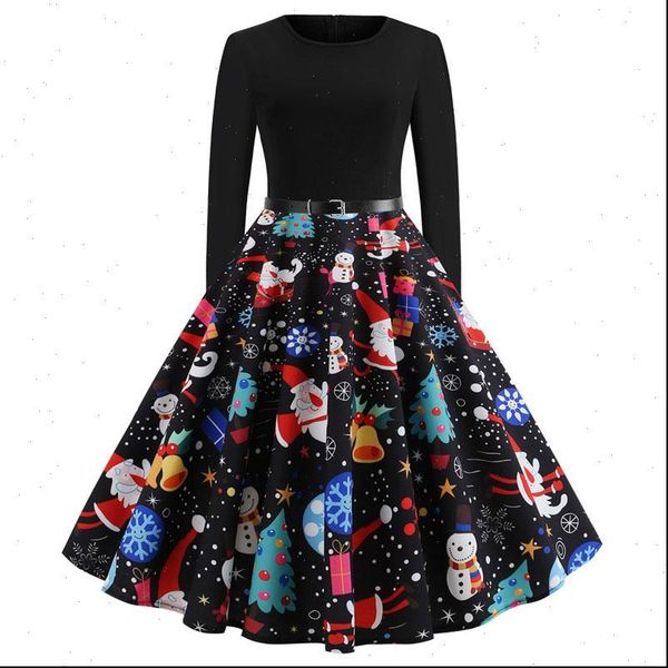 vintage long sleeve print christmas womens dress winter elegant swing party robe femme casual rockabilly vestidos, Black;gray
vintage long sleeve print christmas womens dress winter elegant swing party robe femme casual rockabilly vestidos, Black;gray
