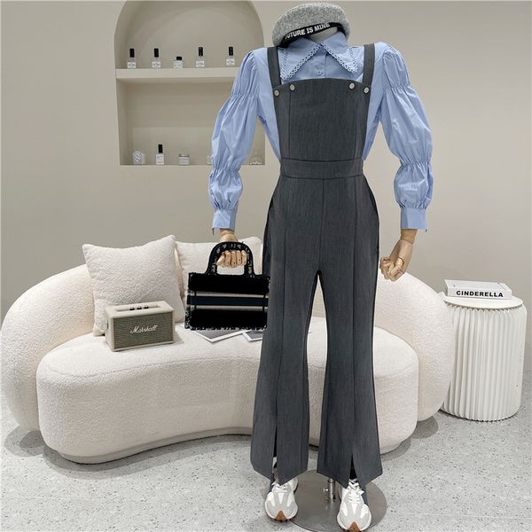 rompers set of two pieces spring 2021 niche design women's fashion wide professional leg slacks shirt, Black;white
rompers set of two pieces spring 2021 niche design women's fashion wide professional leg slacks shirt, Black;white