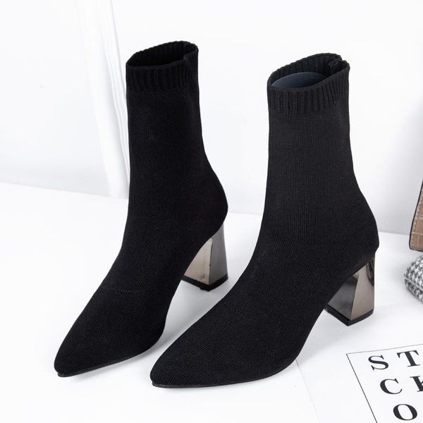 knitted stretch boots women shoes autumn winter sock square high heels solid black pointed toe ankle
knitted stretch boots women shoes autumn winter sock square high heels solid black pointed toe ankle
