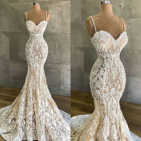 lace mermaid wedding dresses sleeveless bridal gown spaghetti straps tulle applique sweep train custom made plus size vestido de novia, White
lace mermaid wedding dresses sleeveless bridal gown spaghetti straps tulle applique sweep train custom made plus size vestido de novia, White