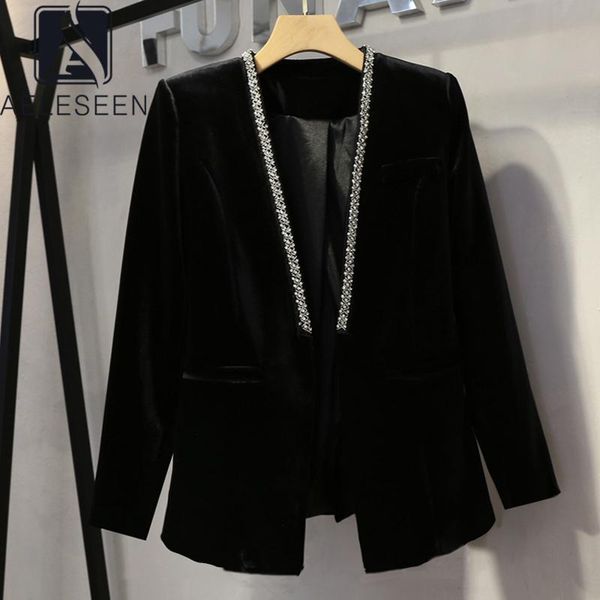 women's suits & blazers aeleseen office lady velvet blazer 2021 autumn design women black diamonds single button slim suit, White;black
women's suits & blazers aeleseen office lady velvet blazer 2021 autumn design women black diamonds single button slim suit, White;black