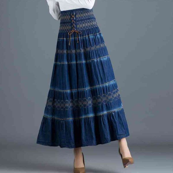 spring summer vintage womens skirt high waist solid a line denim long pleated elastic loose lace up, Black
spring summer vintage womens skirt high waist solid a line denim long pleated elastic loose lace up, Black