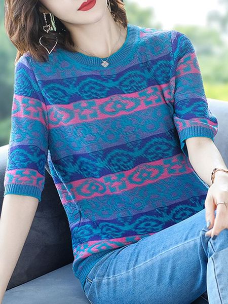 women's t-shirt women print knitting short sweater 2021 summer vintage fashion ladies o neck all-matcht-shirt knitwear, White
women's t-shirt women print knitting short sweater 2021 summer vintage fashion ladies o neck all-matcht-shirt knitwear, White