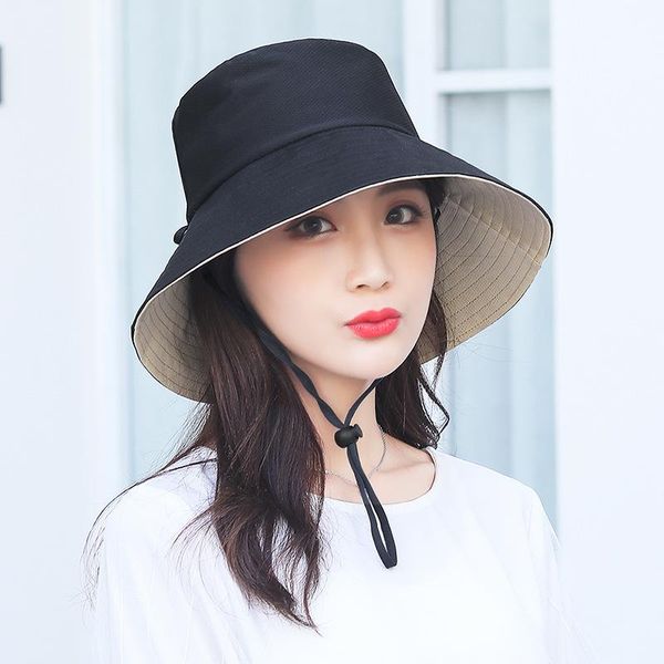 wide brim hats summer bucket sun hat double-sided women's fisherman solid color outdoor sunscreen panama, Blue;gray 
wide brim hats summer bucket sun hat double-sided women's fisherman solid color outdoor sunscreen panama, Blue;gray