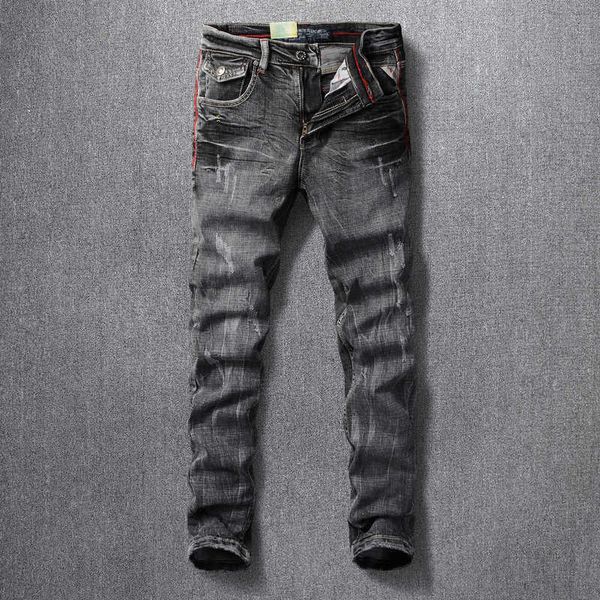 men's jeans italian style fashion men retro black gray slim fit ripped denim trousers vintage designer elastic stretch cotton pants mpk, Blue
men's jeans italian style fashion men retro black gray slim fit ripped denim trousers vintage designer elastic stretch cotton pants mpk, Blue
