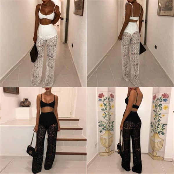women's pants & capris summer women lace high waist see through wide leg long beach openwork perspective stitching, Black;white
women's pants & capris summer women lace high waist see through wide leg long beach openwork perspective stitching, Black;white