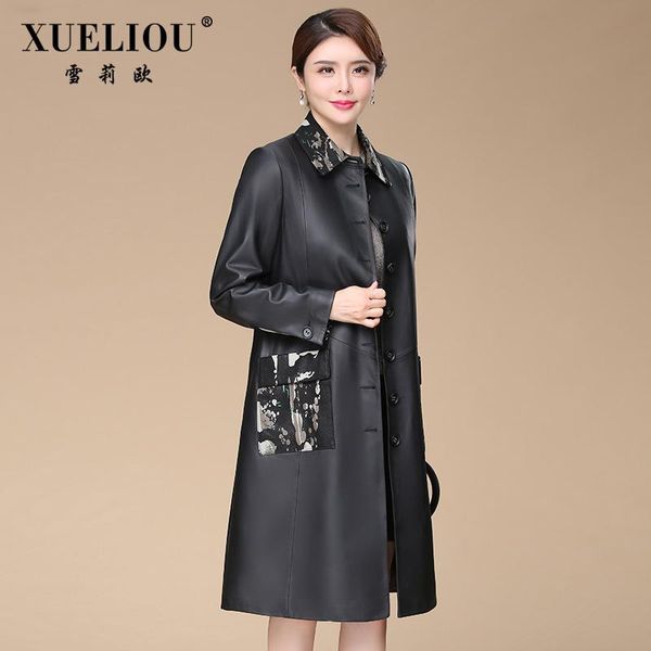 women's leather & faux haining coat windbreaker middle age loose large sheep skin medium length patchwork single, Black
women's leather & faux haining coat windbreaker middle age loose large sheep skin medium length patchwork single, Black