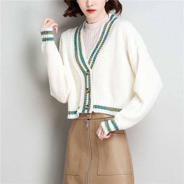 women's knits & tees v-neck knitted cardigan female sweater color striped knitwear coat womens short autumn winter kni jacket girl chic, White
women's knits & tees v-neck knitted cardigan female sweater color striped knitwear coat womens short autumn winter kni jacket girl chic, White