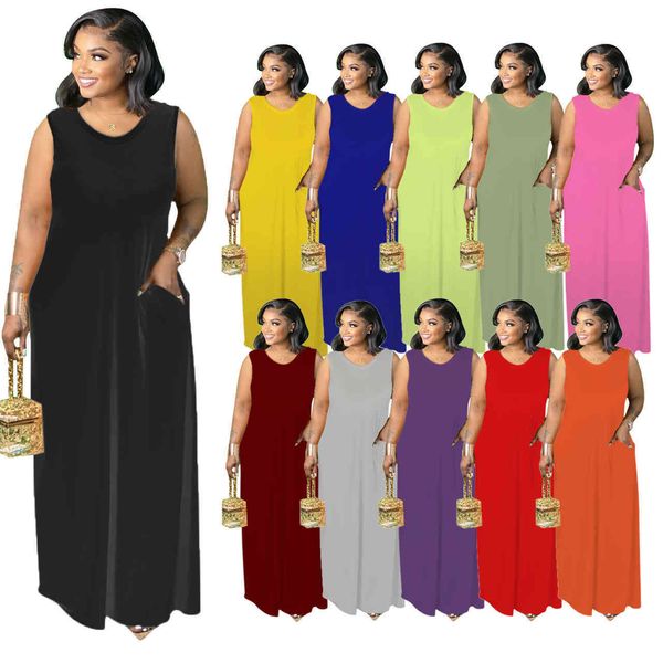 2021 loose womens summer o-neck solid color long plus size sleeveless dress, Black;gray
2021 loose womens summer o-neck solid color long plus size sleeveless dress, Black;gray