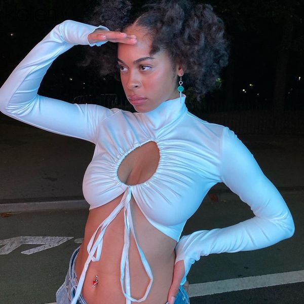t shirt 2021 spring hollow out women t-shirt drawstring bandage long sleeve turtleneck street party clubwear outfits, White
t shirt 2021 spring hollow out women t-shirt drawstring bandage long sleeve turtleneck street party clubwear outfits, White