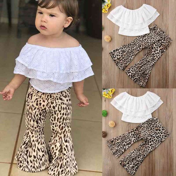 2pcs girl clothes set toddler baby lace t shirt leopard wide leg flared bell pants lovely outfits, White
2pcs girl clothes set toddler baby lace t shirt leopard wide leg flared bell pants lovely outfits, White
