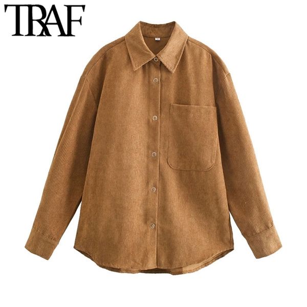 women fashion with pockets oversized corduroy blouses vintage long sleeve snap-button female shirts chic 210507, White
women fashion with pockets oversized corduroy blouses vintage long sleeve snap-button female shirts chic 210507, White