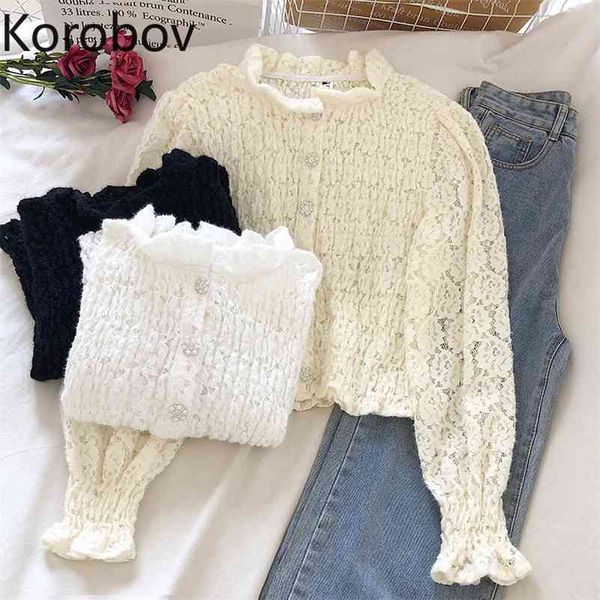 korobov stand collar ruffles women blouses vintage single breasted hollow out lace shirts new chic short blusas mujer 210430, White
korobov stand collar ruffles women blouses vintage single breasted hollow out lace shirts new chic short blusas mujer 210430, White