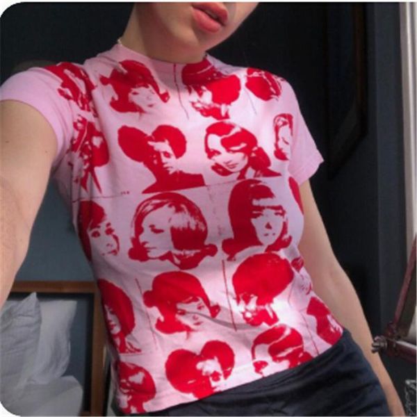 women's t-shirt harajuku portrait print summer fashion short sleeve crew neck slim fit streetwear gothic, White
women's t-shirt harajuku portrait print summer fashion short sleeve crew neck slim fit streetwear gothic, White