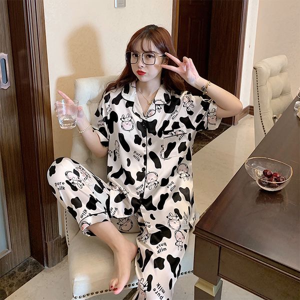 spring and summer imitation silk pajamas women undergarments trousers short-sleeved cardigan home service thin section can be worn outside s, White
spring and summer imitation silk pajamas women undergarments trousers short-sleeved cardigan home service thin section can be worn outside s, White