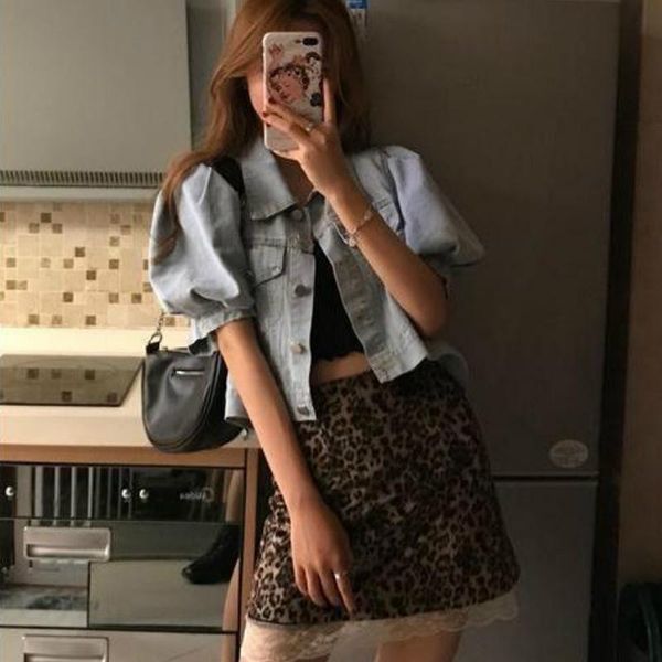 women's jackets korean fashion denim women crop vintage retro puff short sleeve loose single breasted basic s chic tunic, Black;brown
women's jackets korean fashion denim women crop vintage retro puff short sleeve loose single breasted basic s chic tunic, Black;brown