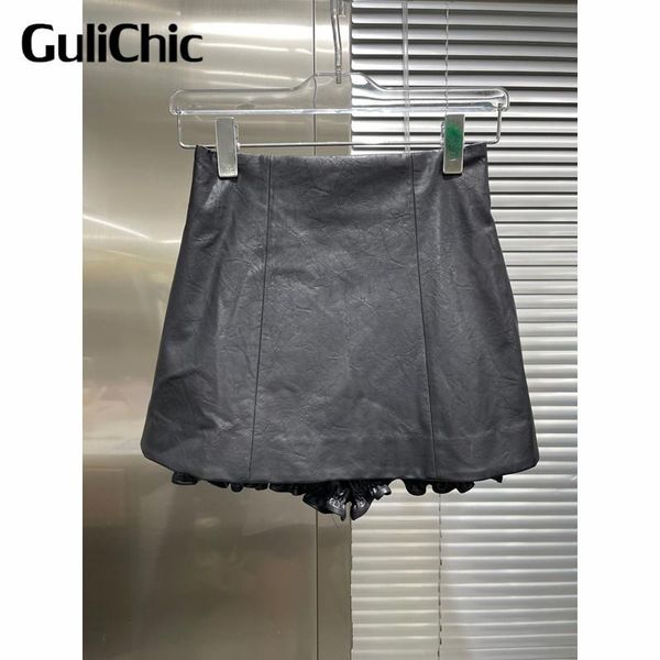 women's shorts 8.31 gulichic women temperament fashion waist pu leather a-line skirt, White;black
women's shorts 8.31 gulichic women temperament fashion waist pu leather a-line skirt, White;black