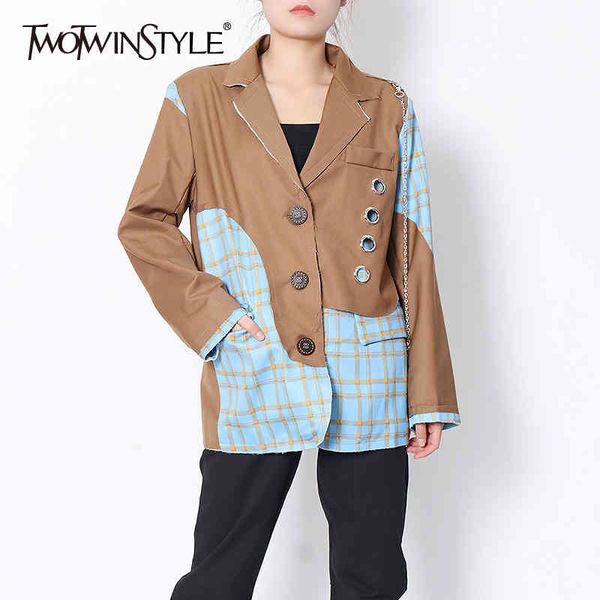 twotwinstyle casual patchwork chain blazer for women notched long sleeve print plaid hit color blazers female fashion new tide 210428, White;black
twotwinstyle casual patchwork chain blazer for women notched long sleeve print plaid hit color blazers female fashion new tide 210428, White;black