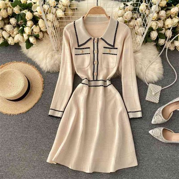 autumn winter temperament knitted dress striped color matching lapel retro buttoned thin bottoming uk816 210507, Black;gray
autumn winter temperament knitted dress striped color matching lapel retro buttoned thin bottoming uk816 210507, Black;gray