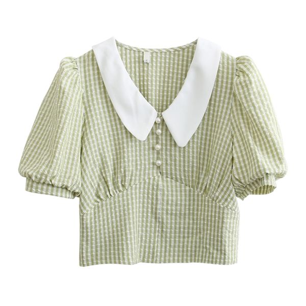 perhaps u women summer short sleeve turn down collar yellow green blue plaid button b0650 210708, White
perhaps u women summer short sleeve turn down collar yellow green blue plaid button b0650 210708, White