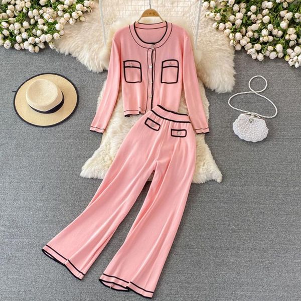 women's two piece pants korea chic 2021 women autumn winter black round neck contrast pocket knitted cardigan + set female tide, White
women's two piece pants korea chic 2021 women autumn winter black round neck contrast pocket knitted cardigan + set female tide, White