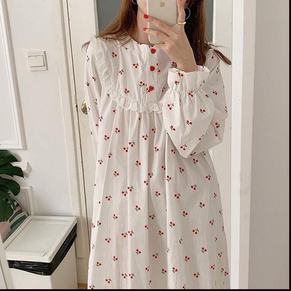 cute cherry print white women sleepwear cotton nightdown pijamas ruffles lace up loose dress home clothes ladies nightdress y080, Black;red
cute cherry print white women sleepwear cotton nightdown pijamas ruffles lace up loose dress home clothes ladies nightdress y080, Black;red