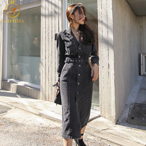 women autumn and winter vintage denim dress solid lapel collar single-breasted split slim korean elegant streetwear vestido 210520, Black;gray
women autumn and winter vintage denim dress solid lapel collar single-breasted split slim korean elegant streetwear vestido 210520, Black;gray