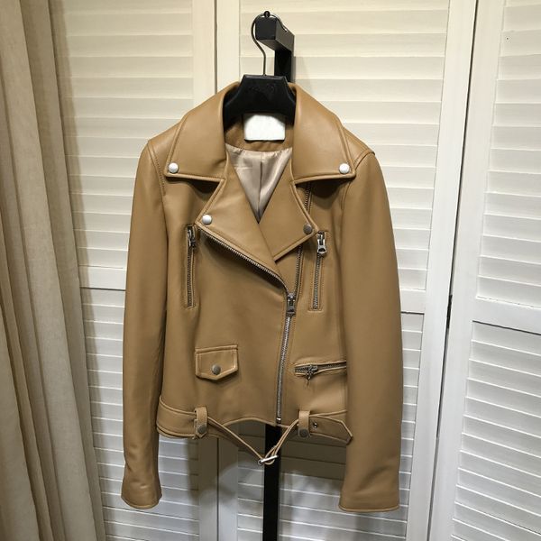 women's jackets 2021 autumn/winter of women genuine leather biker real chic coat b063, Black;brown