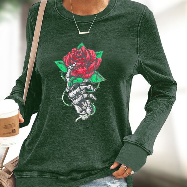 autumn wear halloween theme round neck rose print loose long sleeve women's sweater, Black
autumn wear halloween theme round neck rose print loose long sleeve women's sweater, Black