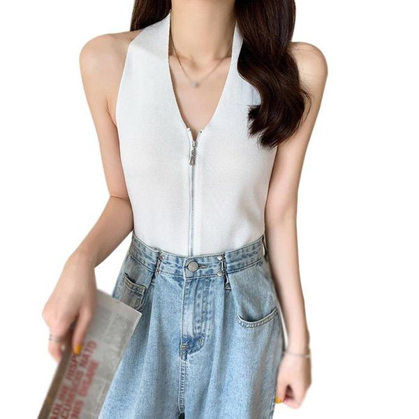women's tanks & camis summer streetwear halter sleeveless women zipper up cropped vest v-neck casual solid color tank, White
women's tanks & camis summer streetwear halter sleeveless women zipper up cropped vest v-neck casual solid color tank, White