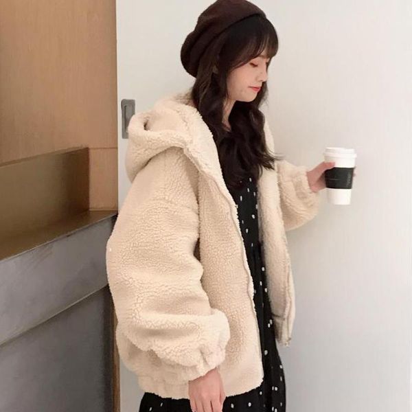 women's jackets solid simple hooded zipper loose long sleeve double pockets design jacket women 2021 winter warm plush coat, Black;brown
women's jackets solid simple hooded zipper loose long sleeve double pockets design jacket women 2021 winter warm plush coat, Black;brown