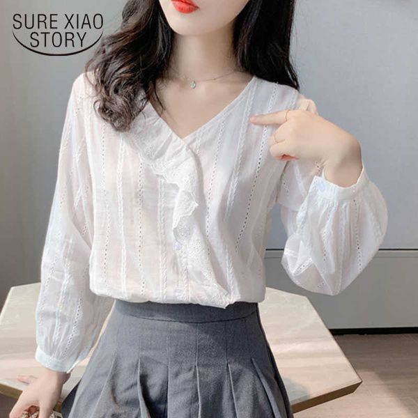 korean style solid cotton simple women and blouses sweet ruffled v-neck long sleeve shirt women ladies' 10899 210528, White
korean style solid cotton simple women and blouses sweet ruffled v-neck long sleeve shirt women ladies' 10899 210528, White
