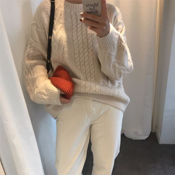 sweet beige women thicken lazy style warm large size fresh casual all-match loose basic pullovers knitted sweaters 210421, White;black
sweet beige women thicken lazy style warm large size fresh casual all-match loose basic pullovers knitted sweaters 210421, White;black