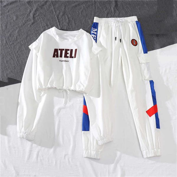 spring autumn high waist cargo pants loose bf sports harajuku 2 piece set jogger with coat 210531, White
spring autumn high waist cargo pants loose bf sports harajuku 2 piece set jogger with coat 210531, White