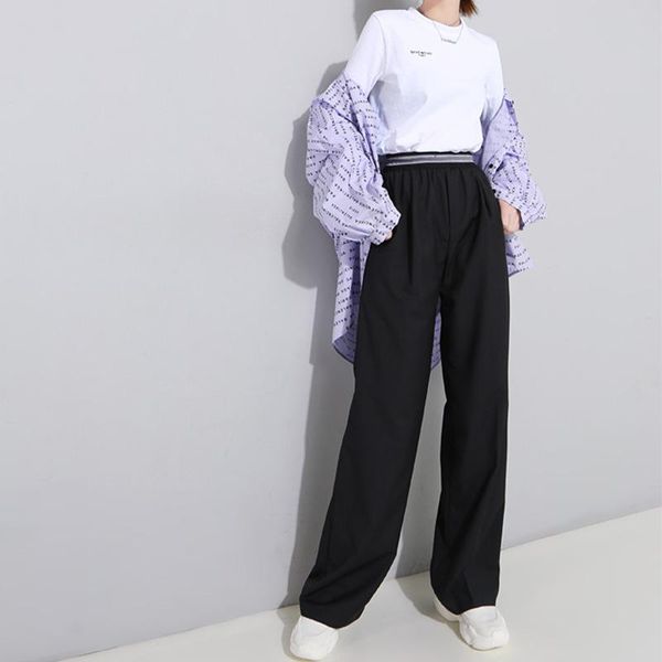 women's pants & capris 2021 style european and american fashion letter elastic waist floor wide leg women mopping trousers, Black;white
women's pants & capris 2021 style european and american fashion letter elastic waist floor wide leg women mopping trousers, Black;white