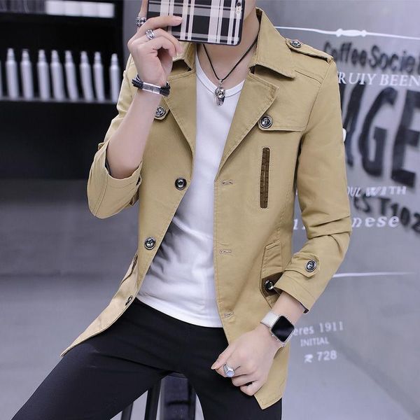 men's trench coats coat men pure cotton spring and autumn thin medium long fashion windbreaker young middle-aged leisure jacket, Tan;black 
men's trench coats coat men pure cotton spring and autumn thin medium long fashion windbreaker young middle-aged leisure jacket, Tan;black