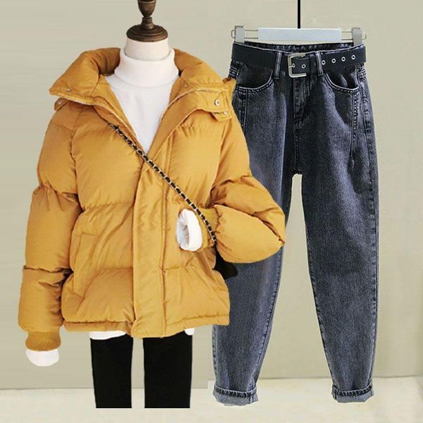 women's two piece pants winter jumpsuit women thick warm cotton jacket parka + high waist denim harem pant suits female trousers sets, White
women's two piece pants winter jumpsuit women thick warm cotton jacket parka + high waist denim harem pant suits female trousers sets, White