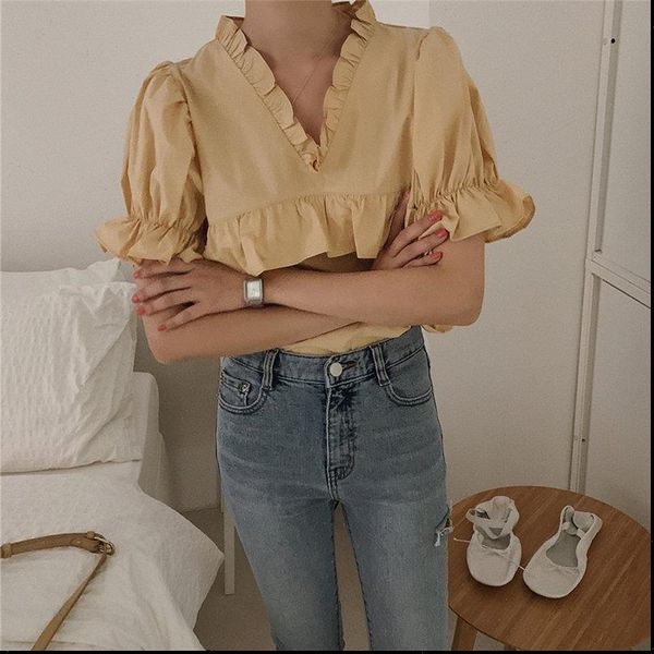 cute gentle summer v neck womens blouses short sleeves ruffles sweet chic solid shirts all match streetwear loose, White
cute gentle summer v neck womens blouses short sleeves ruffles sweet chic solid shirts all match streetwear loose, White