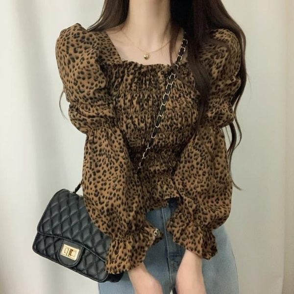 women's blouses & shirts blusas mujer fashion retro autumn square collar flare sleeve leopard blouse women slim elastic waist print fu, White
women's blouses & shirts blusas mujer fashion retro autumn square collar flare sleeve leopard blouse women slim elastic waist print fu, White