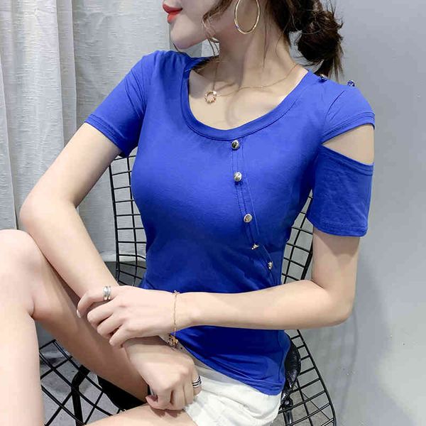 women's t-shirt summer european clothes t-shirt fashion off shoulder button women ropa mujer short sleeve cotton tees t0, White
women's t-shirt summer european clothes t-shirt fashion off shoulder button women ropa mujer short sleeve cotton tees t0, White