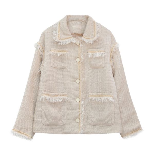 women khaki plaid notch collar long sleeve single-breasted pocket loose suit fit casual chic blazer tweed tassel c0256 210514, White;black
women khaki plaid notch collar long sleeve single-breasted pocket loose suit fit casual chic blazer tweed tassel c0256 210514, White;black