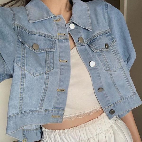 women's jackets korean fashion denim women crop vintage retro puff short sleeve loose single breasted basic chic tunic 2021, Black;brown
women's jackets korean fashion denim women crop vintage retro puff short sleeve loose single breasted basic chic tunic 2021, Black;brown
