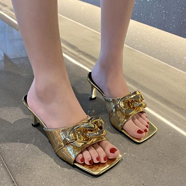 dress shoes modern vogue women heels summer chain design open toe golden sandals stiletto office luxury prom woman slippers, Black
dress shoes modern vogue women heels summer chain design open toe golden sandals stiletto office luxury prom woman slippers, Black