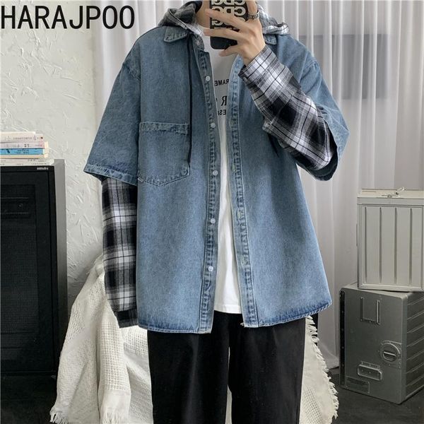 man jacket 2021 spring korean style ins fashion hong kong wind loose plaid fake two-piece denim male tide men's jackets, Black;brown
man jacket 2021 spring korean style ins fashion hong kong wind loose plaid fake two-piece denim male tide men's jackets, Black;brown